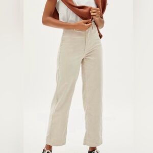Everlane The Corduroy Wide Leg High Rise Ankle Pants Cream Sandstone Women's 14